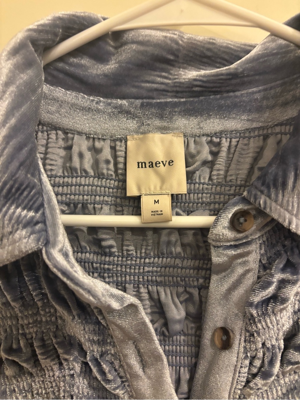 Women’s Maeve Shimmery Sky Blue Velvet Button-Front Shirt Sz M